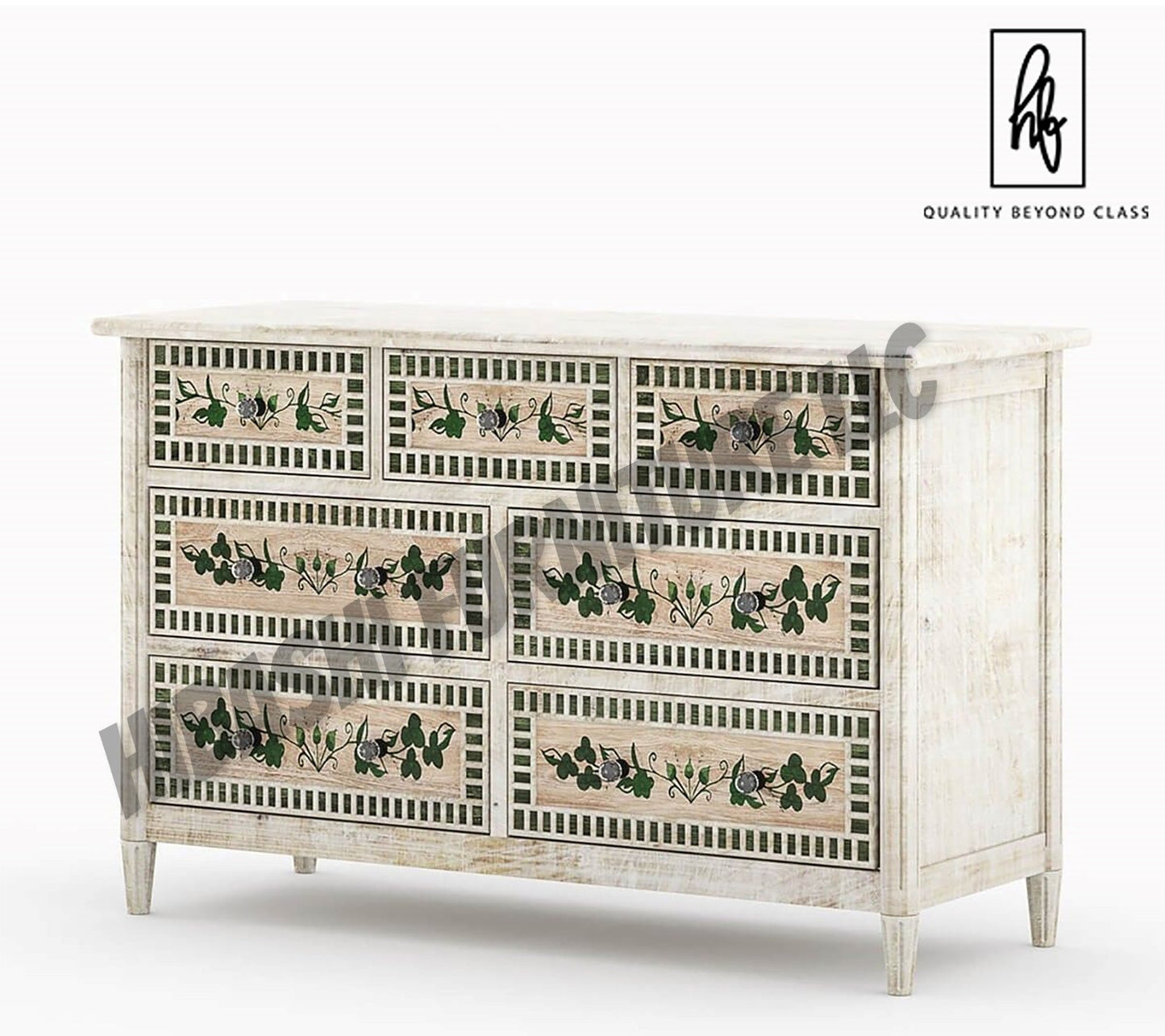 HALINA Handpainted Mango Wood 7 Drawer Bedroom Dresser – handcrafted solid wood furniture