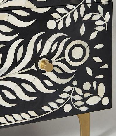 Hamad Peacock Design Bone Inlay Three Drawer Dresser Black by Hibashi Furniture – handcrafted solid wood furniture made in India