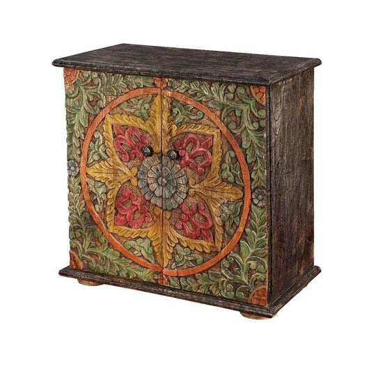 Hamala Hand Carved Distressed Mango Wood Accent Storage Cabinet by Hibashi Furniture – handcrafted solid wood furniture made in India