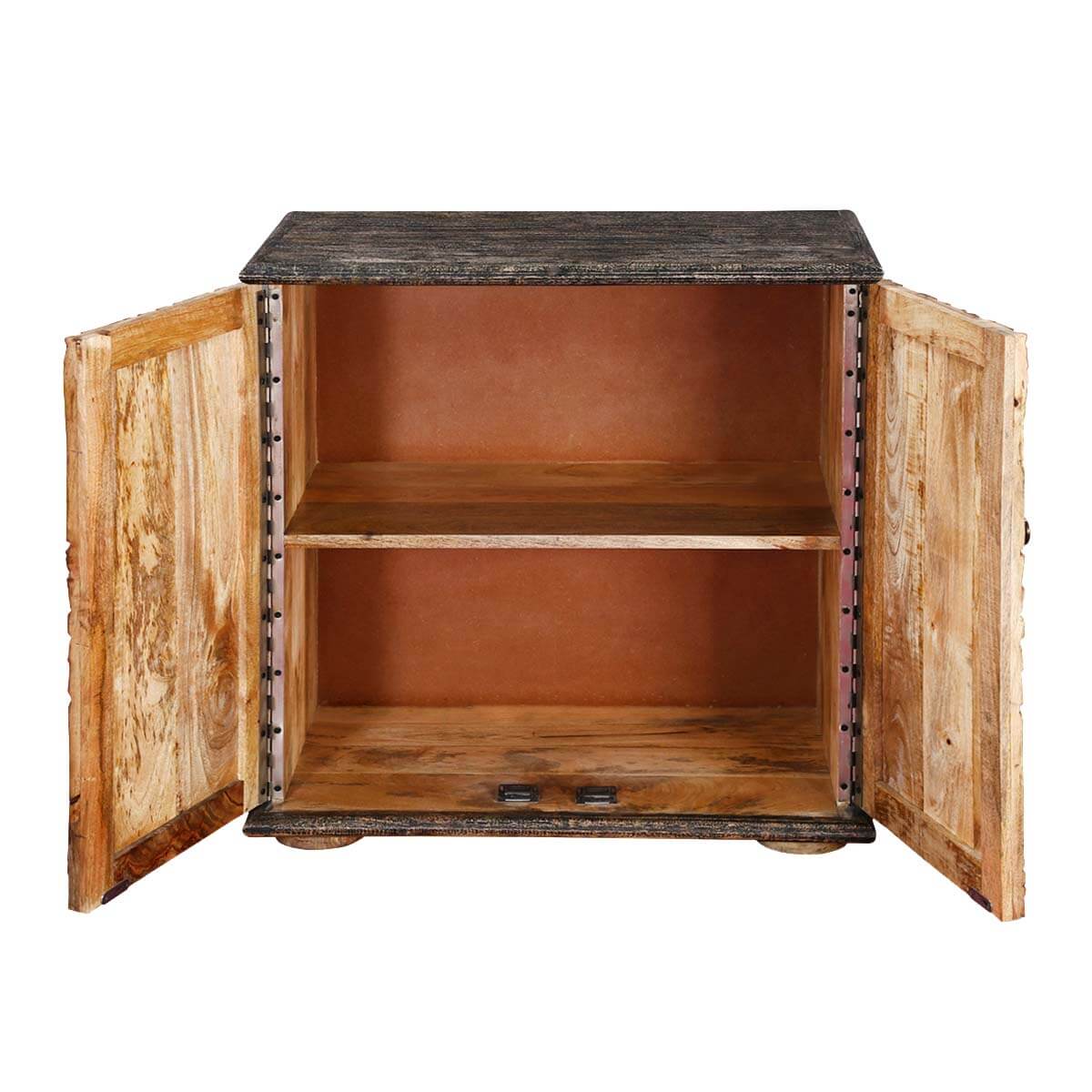 Hamala Hand Carved Distressed Mango Wood Accent Storage Cabinet – handcrafted solid wood furniture