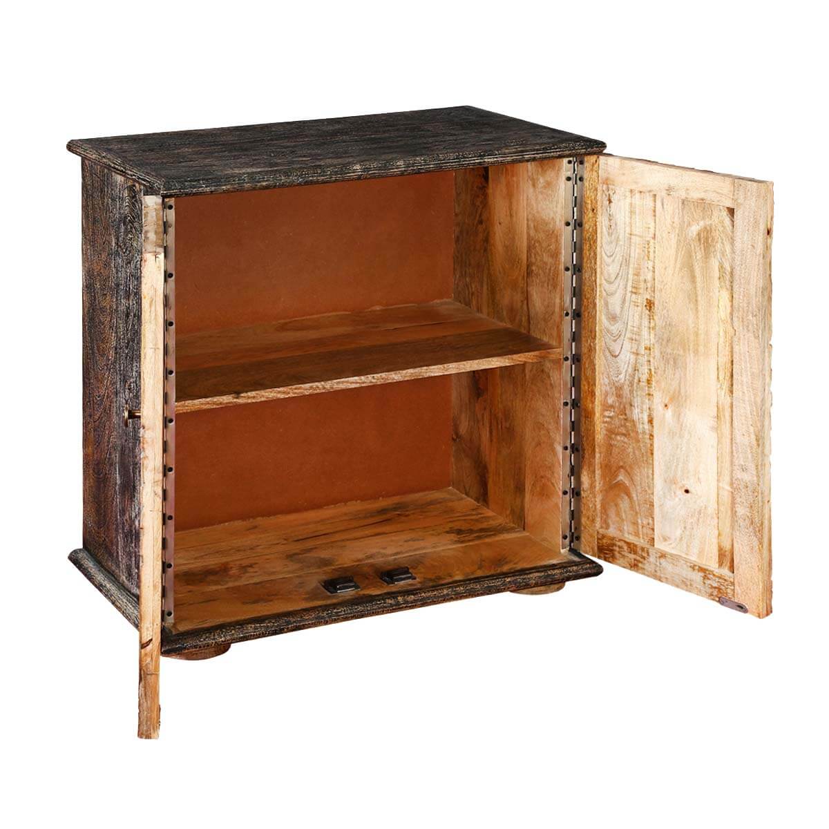 Hamala Hand Carved Distressed Mango Wood Accent Storage Cabinet – handcrafted solid wood furniture