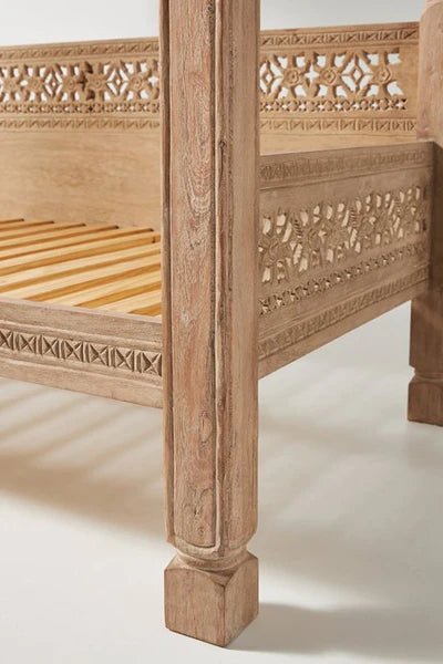 Hand Carved Canopy Style Solid Wooden Daybed / OutDoor Seating – handcrafted solid wood furniture