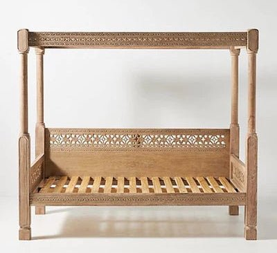 Hand Carved Canopy Style Solid Wooden Daybed / OutDoor Seating – handcrafted solid wood furniture