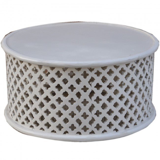 Hand Carved Floral Round Coffee Table – handcrafted solid wood furniture