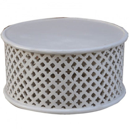 Hand Carved Floral Round Coffee Table – handcrafted solid wood furniture