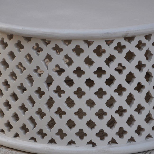 Hand Carved Floral Round Coffee Table – handcrafted solid wood furniture