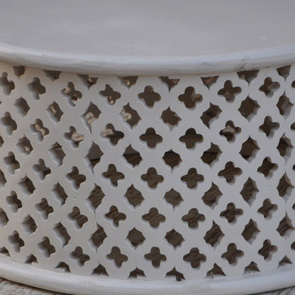 Hand Carved Floral Round Coffee Table – handcrafted solid wood furniture