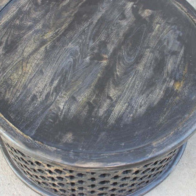 Hand Carved Floral Round Coffee Table – handcrafted solid wood furniture