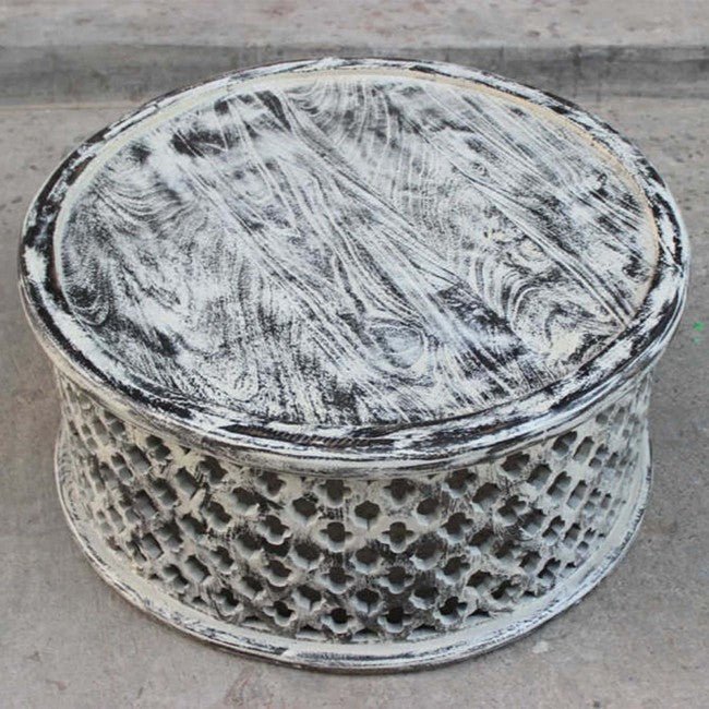 Hand Carved Floral Round Coffee Table – handcrafted solid wood furniture