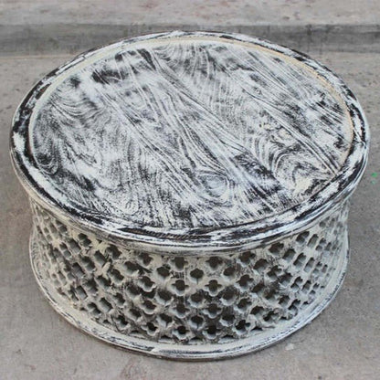 Hand Carved Floral Round Coffee Table – handcrafted solid wood furniture