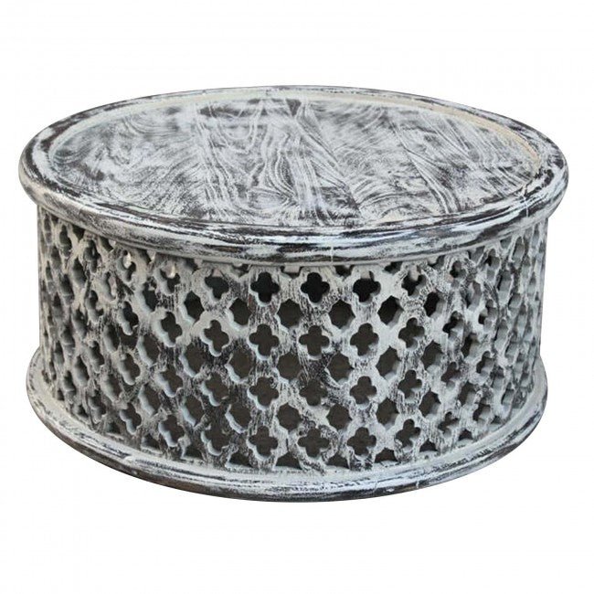 Hand Carved Floral Round Coffee Table – handcrafted solid wood furniture