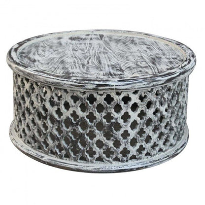 Hand Carved Floral Round Coffee Table – handcrafted solid wood furniture