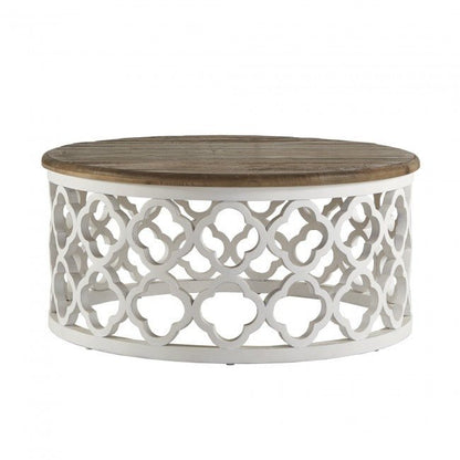 Hand Carved Floral Round Coffee Table by Hibashi Furniture – handcrafted solid wood furniture made in India