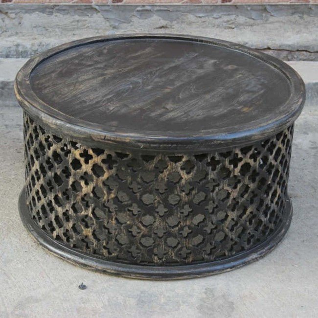 Hand Carved Floral Round Coffee Table – handcrafted solid wood furniture