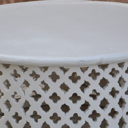 Hand Carved Floral Round Coffee Table – handcrafted solid wood furniture