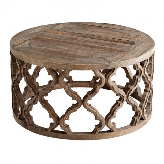 Hand Carved Floral Round Coffee Table – handcrafted solid wood furniture