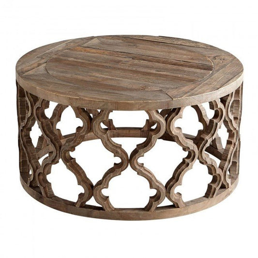 Hand Carved Floral Round Coffee Table by Hibashi Furniture – handcrafted solid wood furniture made in India