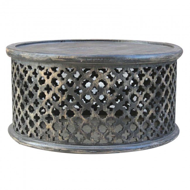 Hand Carved Floral Round Coffee Table – handcrafted solid wood furniture