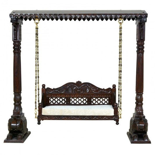Hand Carved Indian Mughal Elephant Design swing by Hibashi Furniture – handcrafted solid wood furniture made in India