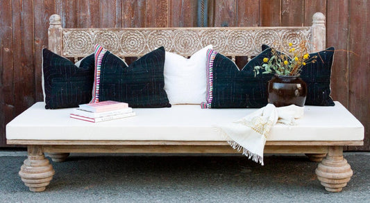 Hand Carved Indian Mughal floral White Washed Charming Daybed by Hibashi Furniture – handcrafted solid wood furniture made in India