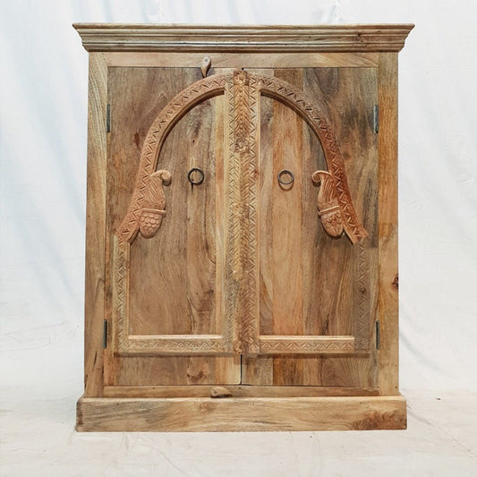Hand Carved Natural Wooden Small Cabinet Pantry Cupboard by Hibashi Furniture – handcrafted solid wood furniture made in India