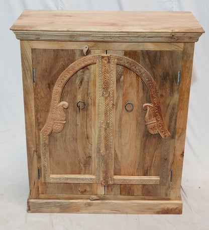 Hand Carved Natural Wooden Small Cabinet Pantry Cupboard by Hibashi Furniture – handcrafted solid wood furniture made in India