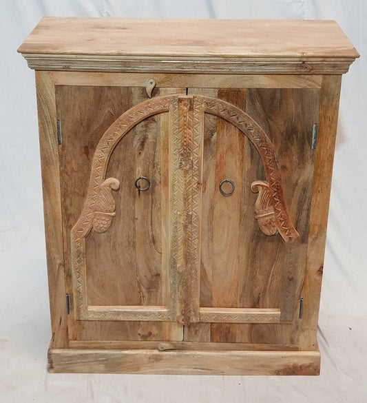 Hand Carved Natural Wooden Small Cabinet Pantry Cupboard by Hibashi Furniture – handcrafted solid wood furniture made in India
