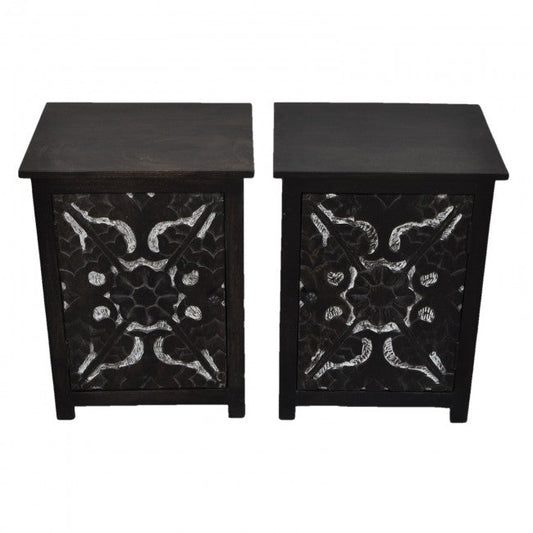 Hand Carved of Bedsides, solid wooden bedside table by Hibashi Furniture – handcrafted solid wood furniture made in India
