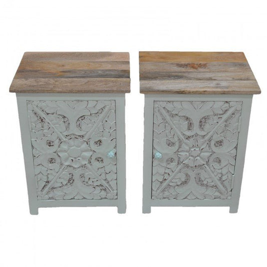 Hand Carved Pair of Bedsides, solid wooden bedside by Hibashi Furniture – handcrafted solid wood furniture made in India