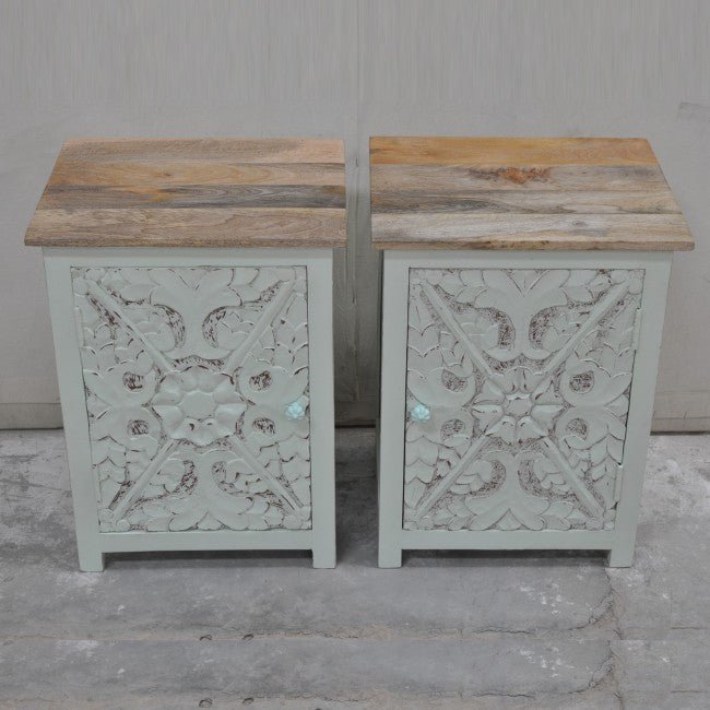 Hand Carved Pair of Bedsides, solid wooden bedside by Hibashi Furniture – handcrafted solid wood furniture made in India