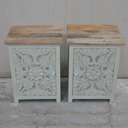 Hand Carved Pair of Bedsides, solid wooden bedside by Hibashi Furniture – handcrafted solid wood furniture made in India
