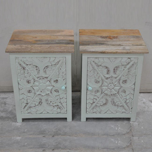 Hand Carved Pair of Bedsides, solid wooden bedside by Hibashi Furniture – handcrafted solid wood furniture made in India