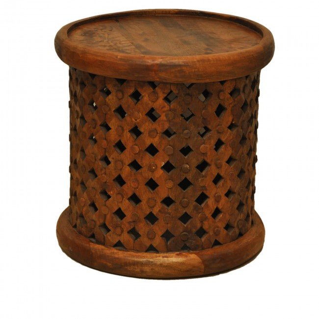 Hand Carved Round Coffee Table Small – handcrafted solid wood furniture