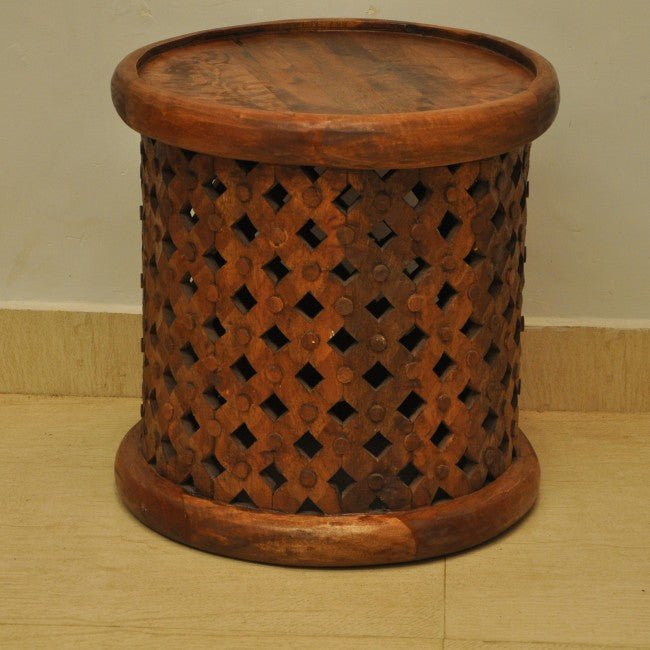 Hand Carved Round Coffee Table Small – handcrafted solid wood furniture