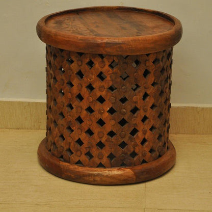 Hand Carved Round Coffee Table Small – handcrafted solid wood furniture