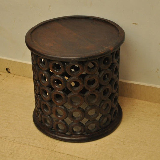 Hand Carved Round Wooden Coffee Table Small by Hibashi Furniture – handcrafted solid wood furniture made in India