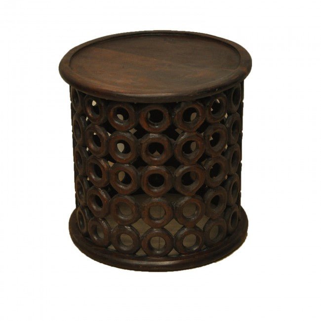 Hand Carved Round Wooden Coffee Table Small – handcrafted solid wood furniture