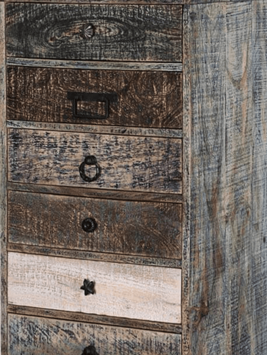 Hand Made Distress Mango Wood 7 Drawer Tall Chest by Hibashi Furniture – handcrafted solid wood furniture made in India