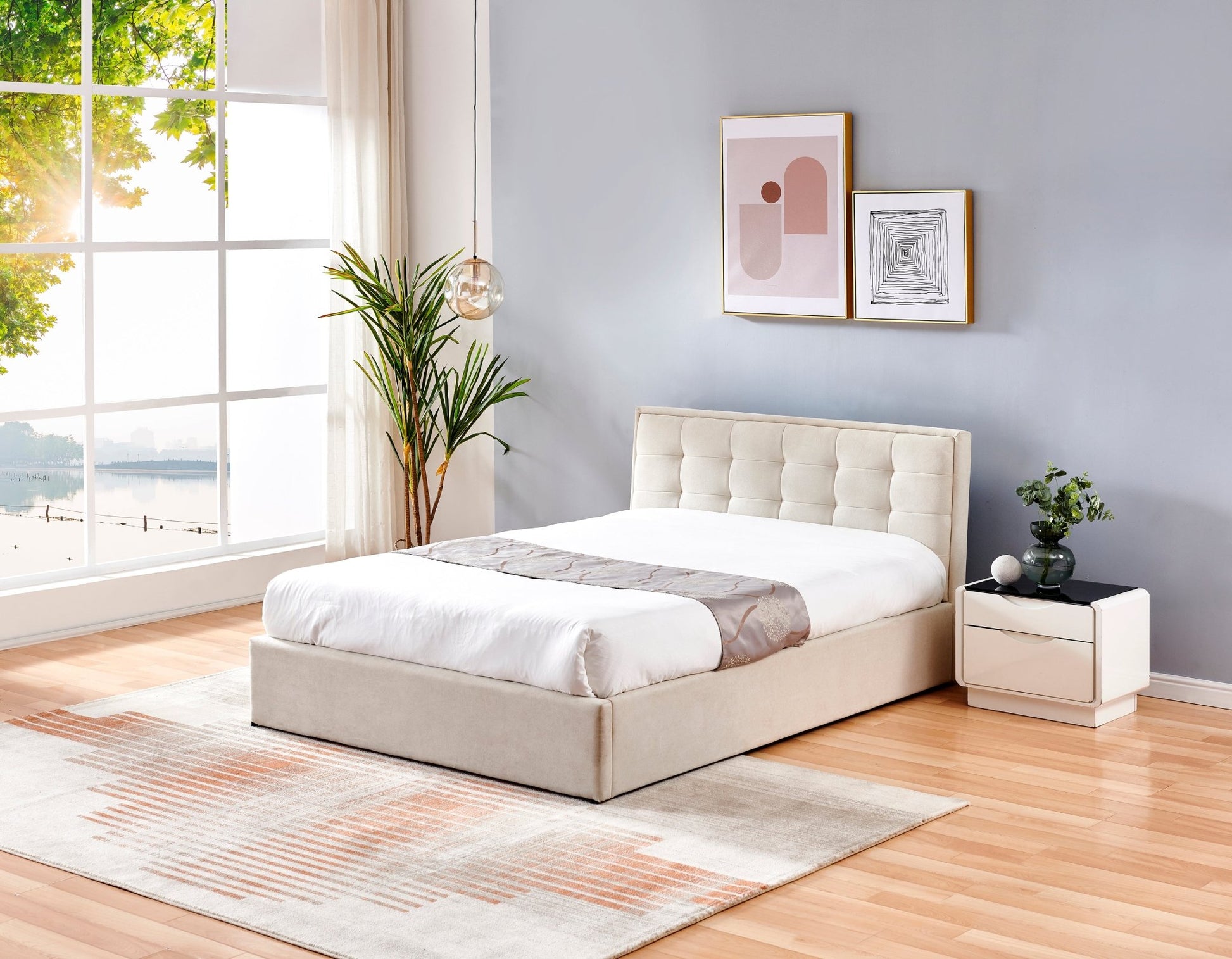 HF1506 Upholstered Bed Frame by Hibashi Furniture – handcrafted solid wood furniture made in India