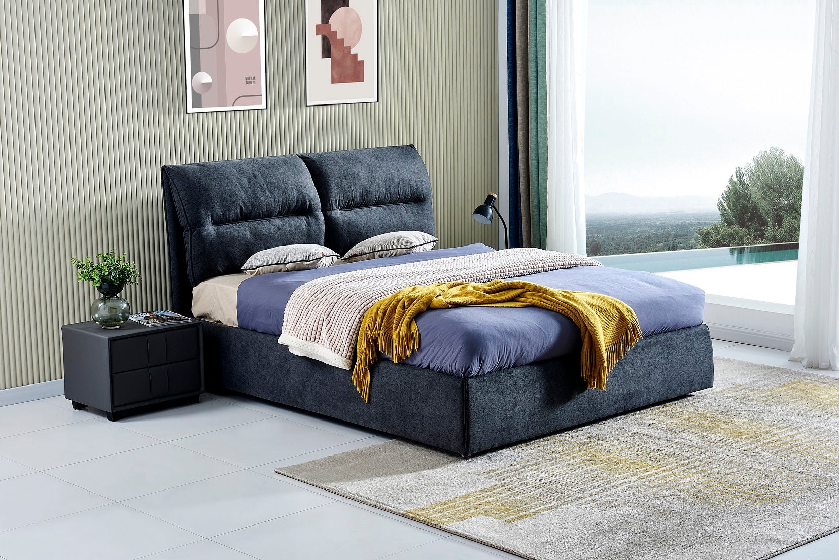 HF1612 Upholstered Bed Frame by Hibashi Furniture – handcrafted solid wood furniture made in India
