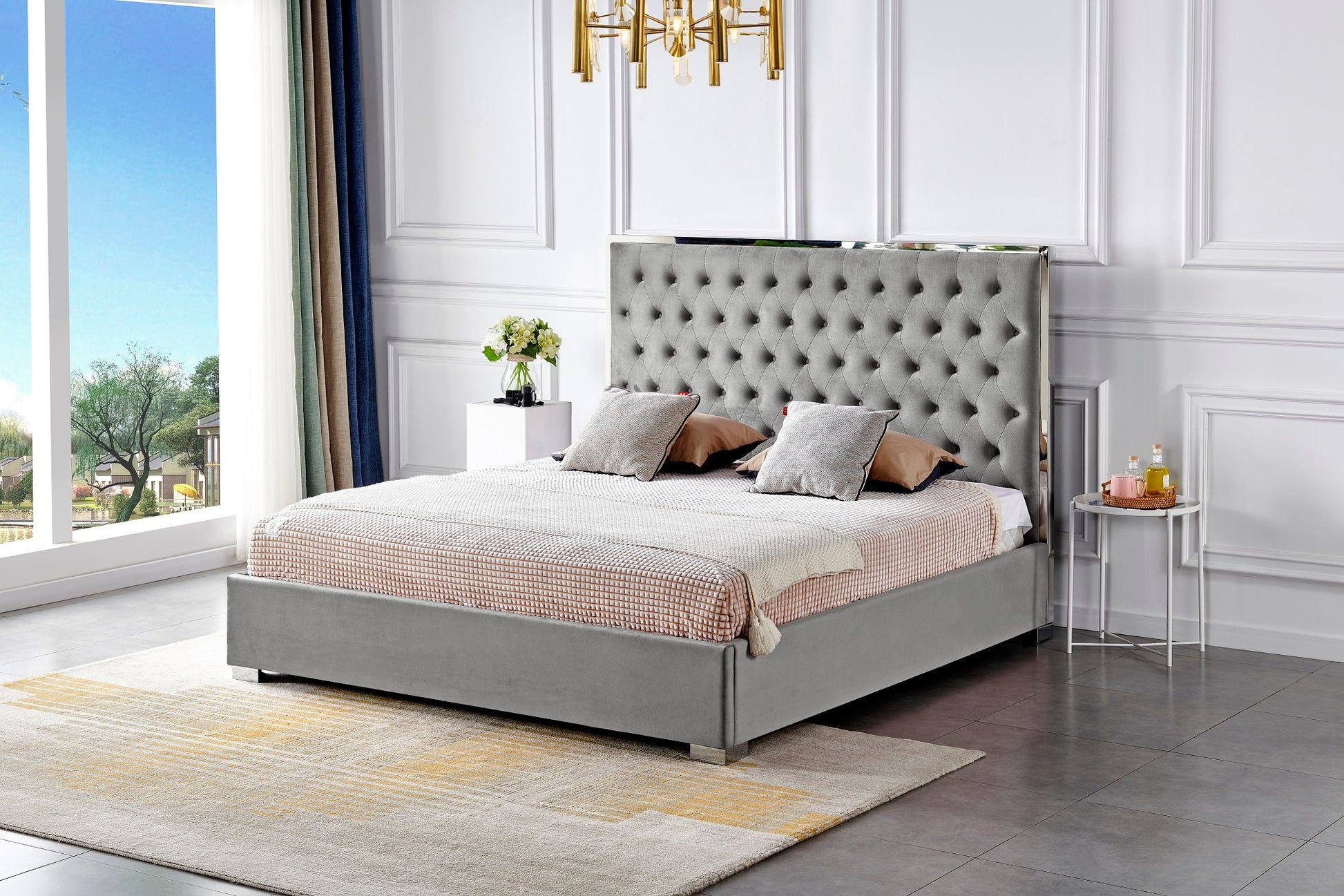 HF1910 Upholstered Bed Frame by Hibashi Furniture – handcrafted solid wood furniture made in India