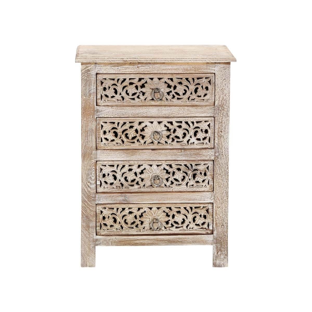 Hibashi - Antique Hand Carved Bedside Table Whitewash by Hibashi Furniture – handcrafted solid wood furniture made in India
