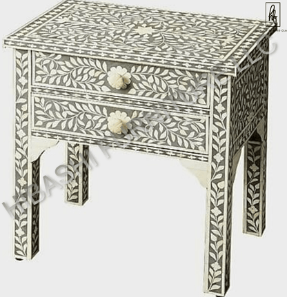 Hibashi Handmade Bone Inlay Bedside Table by Hibashi Furniture – handcrafted solid wood furniture made in India