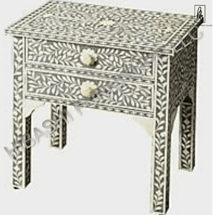Hibashi Handmade Bone Inlay Bedside Table by Hibashi Furniture – handcrafted solid wood furniture made in India