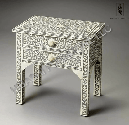 Hibashi Handmade Bone Inlay Bedside Table by Hibashi Furniture – handcrafted solid wood furniture made in India