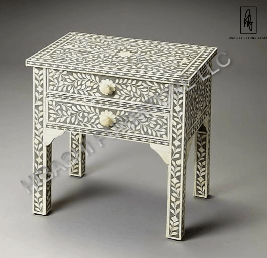 Hibashi Handmade Bone Inlay Bedside Table by Hibashi Furniture – handcrafted solid wood furniture made in India