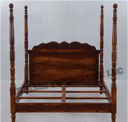 Hibashi Solid Wood Four Poster Platform Bed Frame w Headboard – handcrafted solid wood furniture