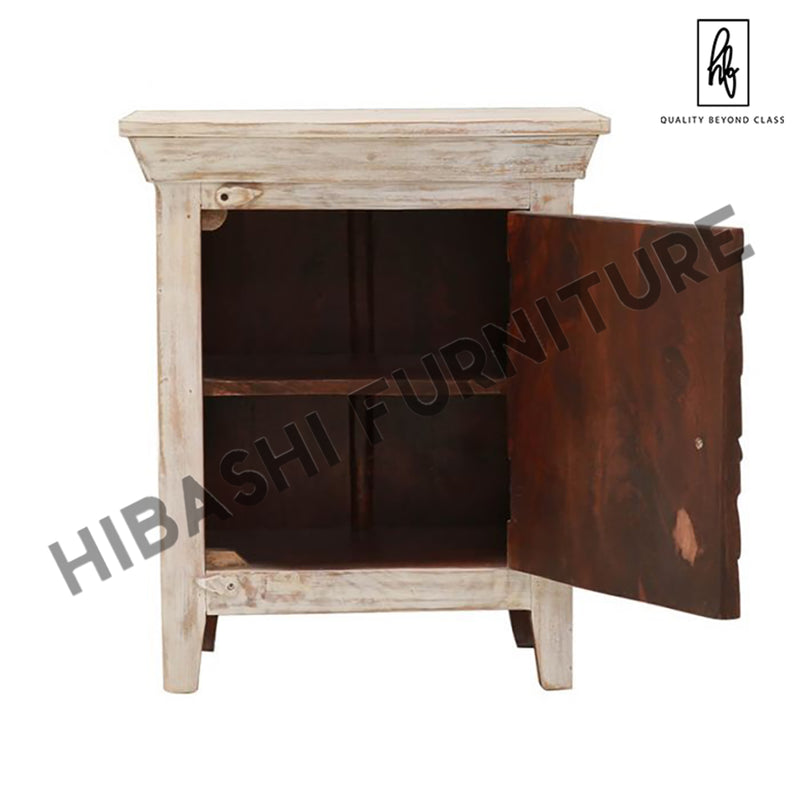 Hopefield Solid Wood White Distressed Bedside Table
