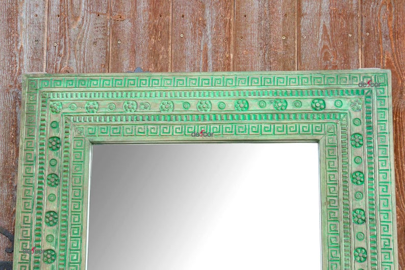 Hpa-si Greenwash Tribal Carved Large Mirror
