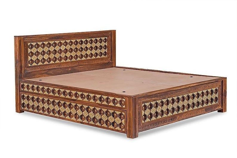 Mogra Antique Brass Work Solid Wood Brass Bed